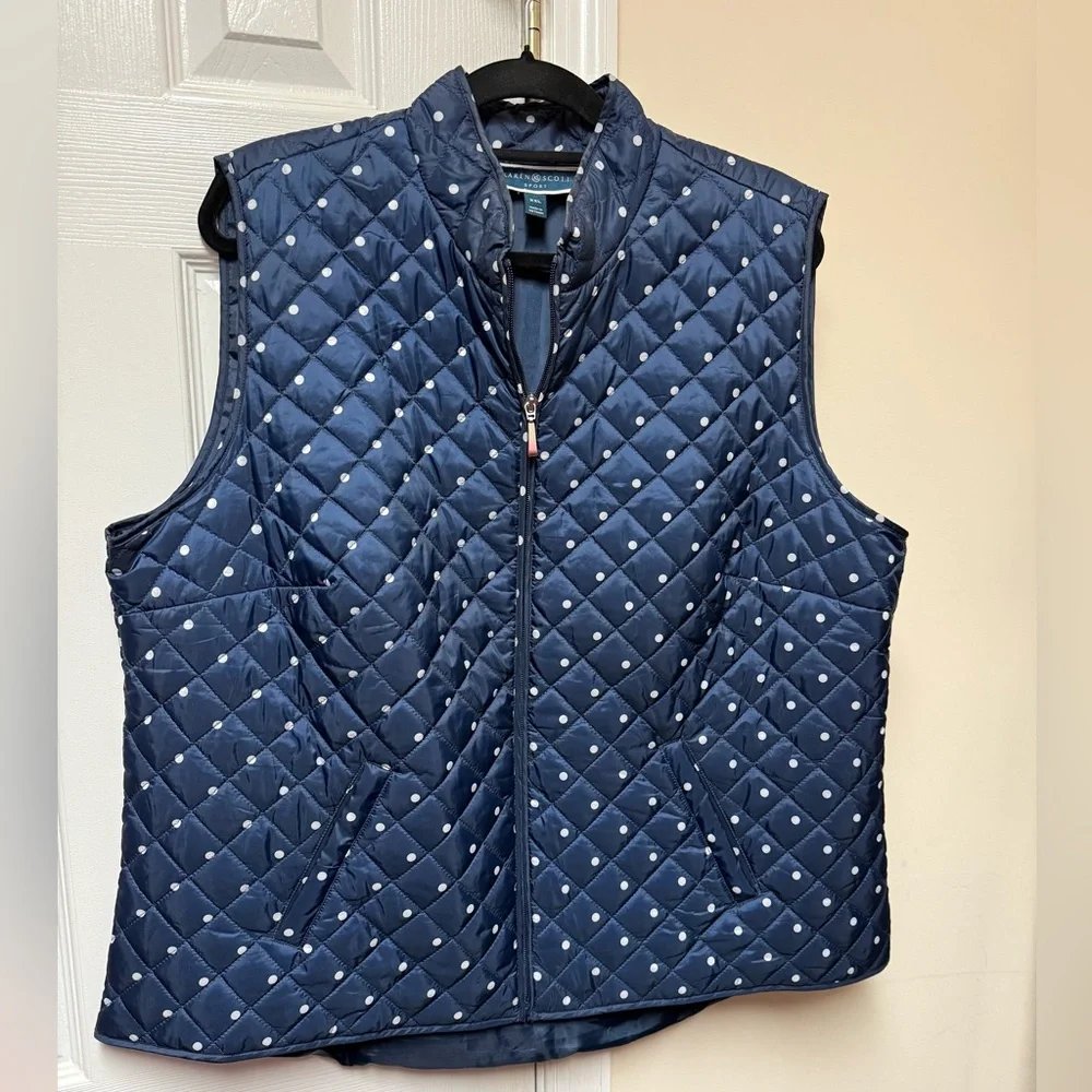 KAREN SCOTT Navy & White Polka Dot Quilted Vest XXL